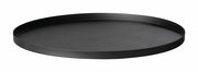 Schwarzes, rundes Tablett aus Metall, seitliche Perspektive