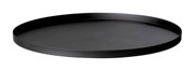 Zwart, rond metalen dienblad, zijaanzicht