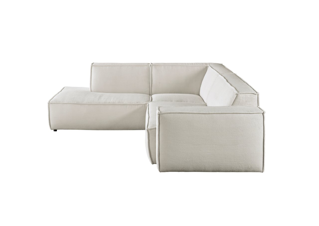 Eckkombination Sofa in hellem Stoff, seitliche Perspektive