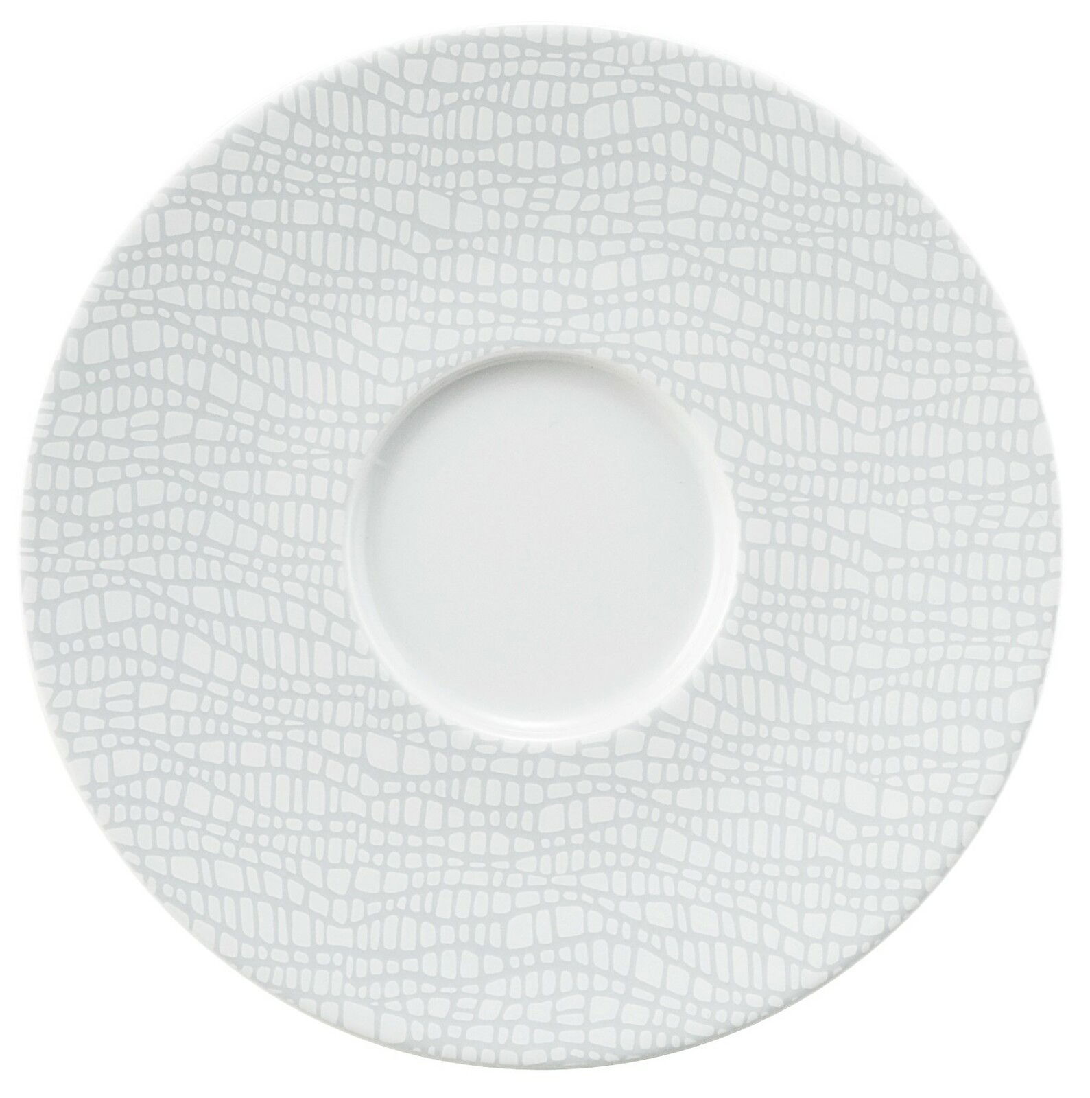 Kombi-Untertasse 16,5 cm von oben mit elegantem, grauem Muster auf weißem Hintergrund, Seltmann Weiden Fashion