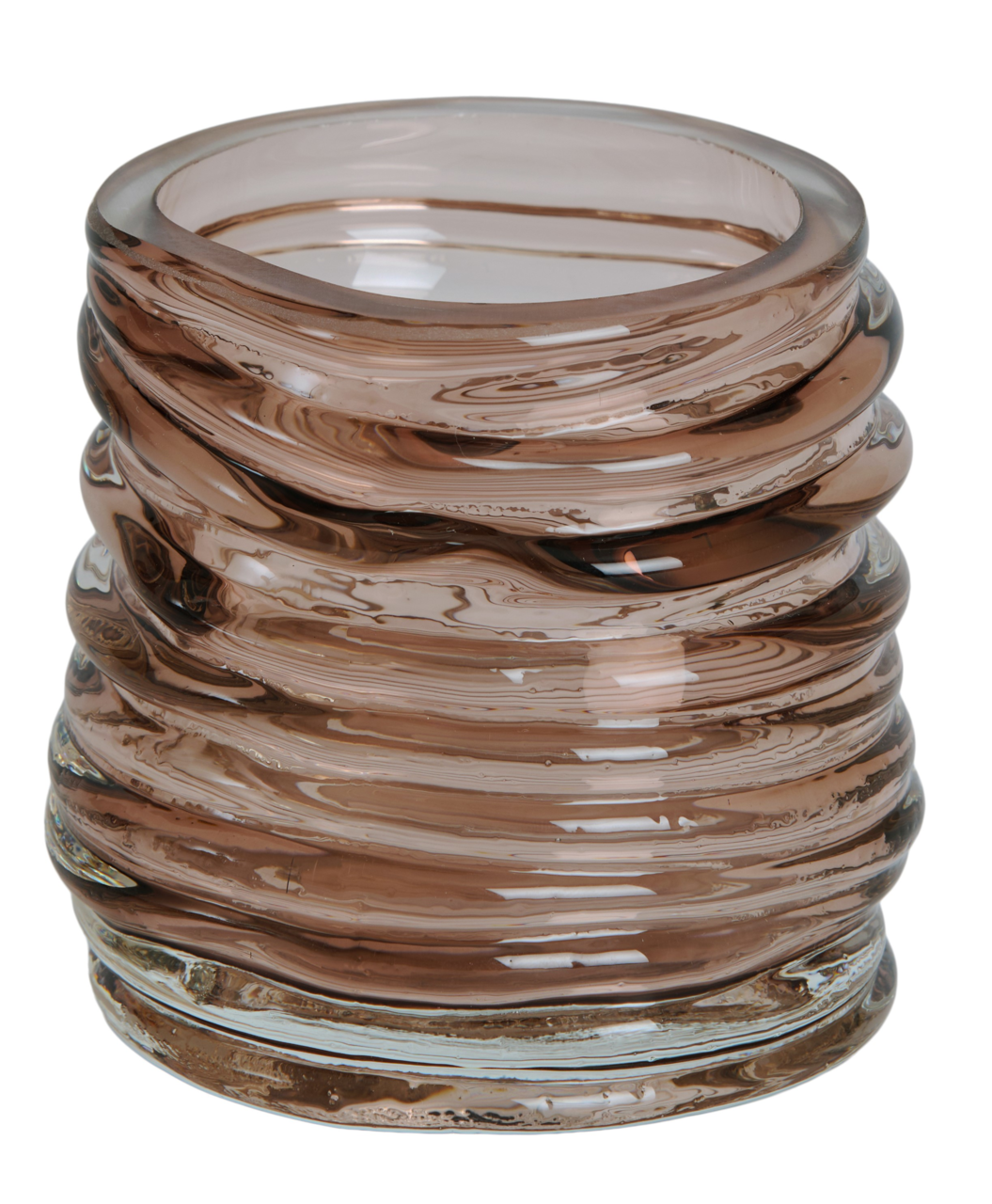 Light&Living Teelicht MILYAN 9cm Braunes, geriffeltes Glas-Teelicht aus seitlicher Perspektive