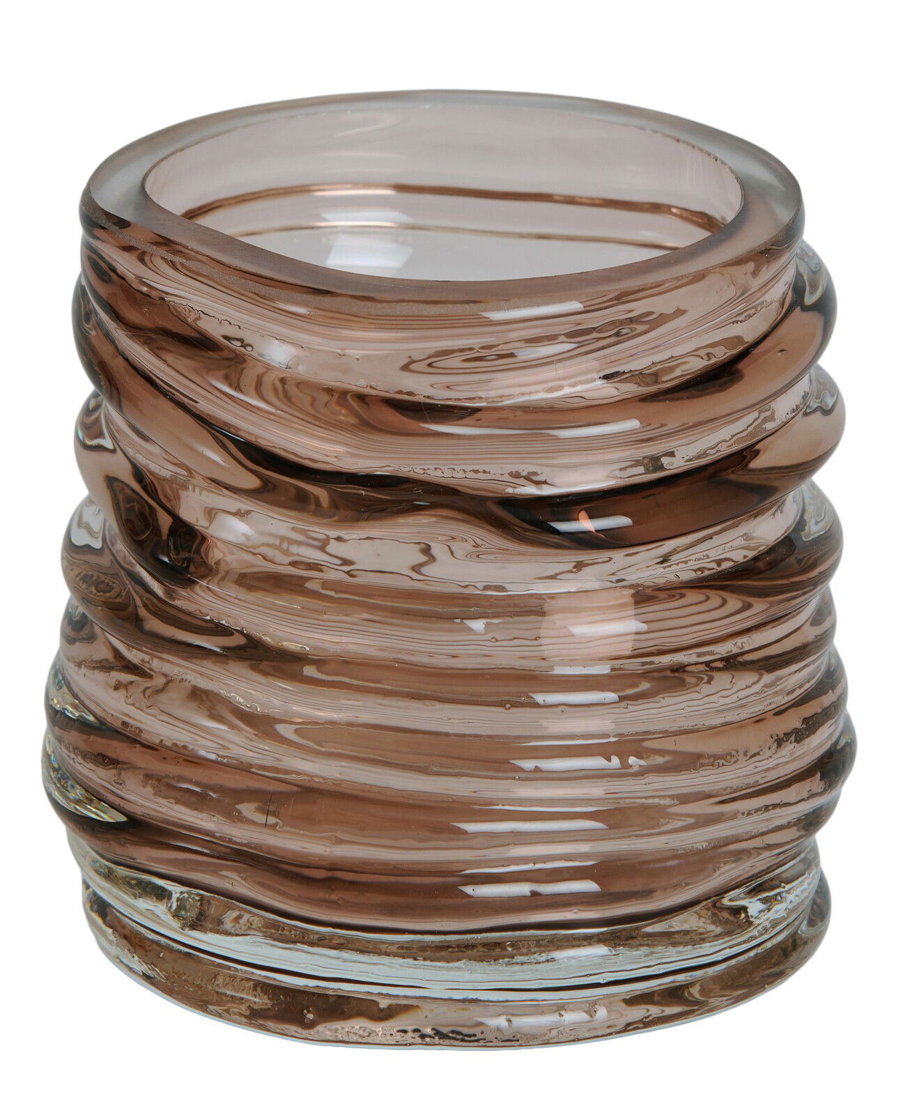 Light&Living Teelicht MILYAN 9cm Braunes, geriffeltes Glas-Teelicht aus seitlicher Perspektive