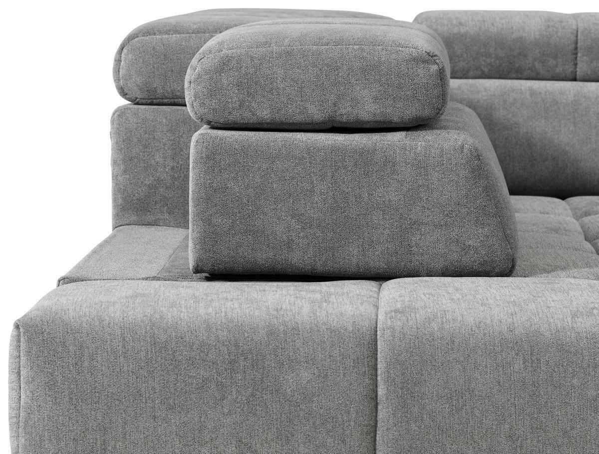 Graues Sofa mit verstellbarer Rückenlehne, Nahaufnahme von der Seite