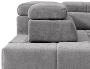 Graues Sofa mit verstellbarer Rückenlehne, Nahaufnahme von der Seite