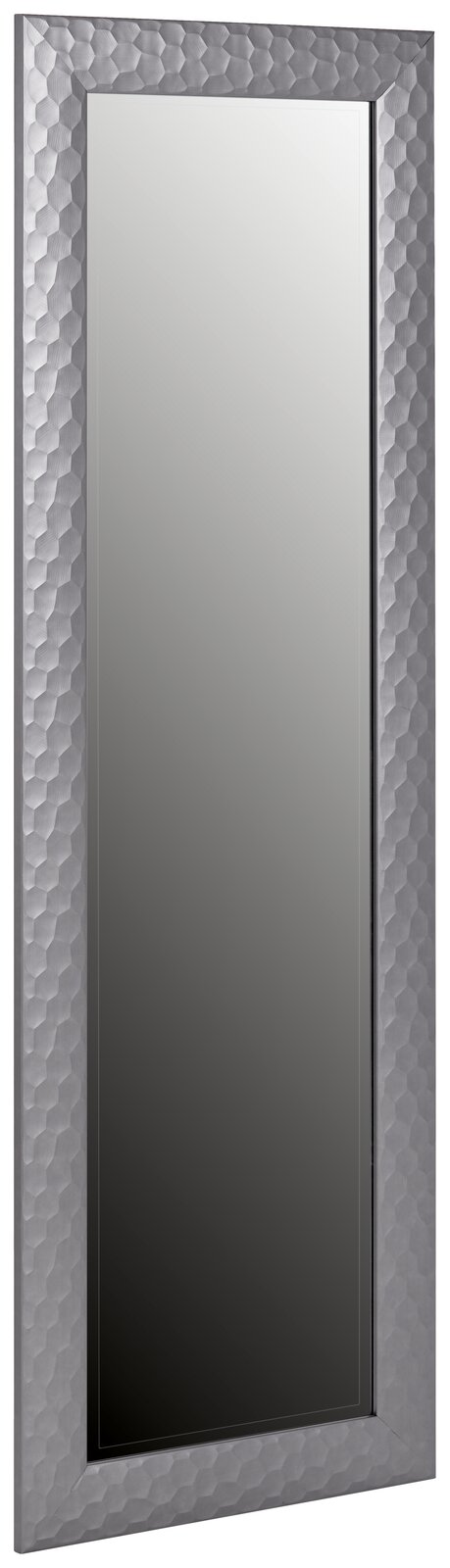 Silberner Spiegel mit strukturiertem Rahmen, ca. 50x150 cm, seitliche Perspektive