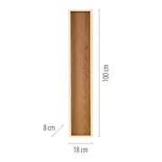 Schmale Holzbox bzw. rechteckiger Holzkasten mit Holzmaserung, ca. 100 cm hoch und 18 cm breit, in Frontalansicht von vorne auf weißem Hintergrund.