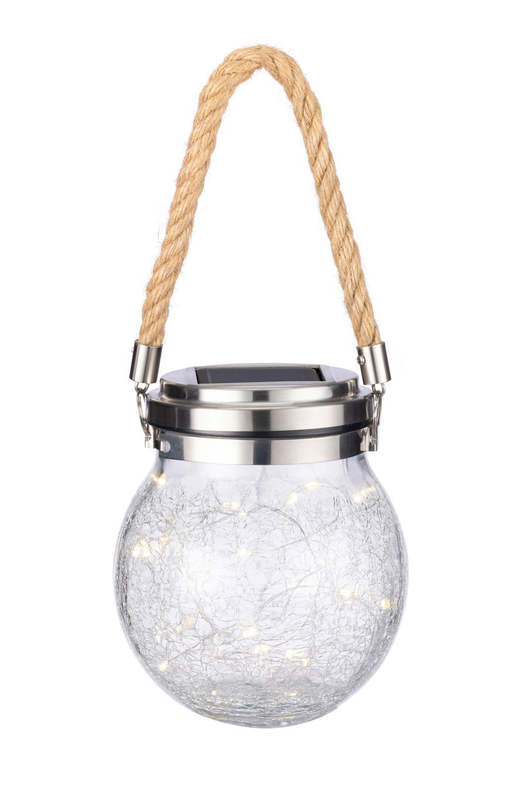 Ambia Garden Solarleuchte Solarleuchte mit Glasdesign und Seilgriff, Frontalansicht
