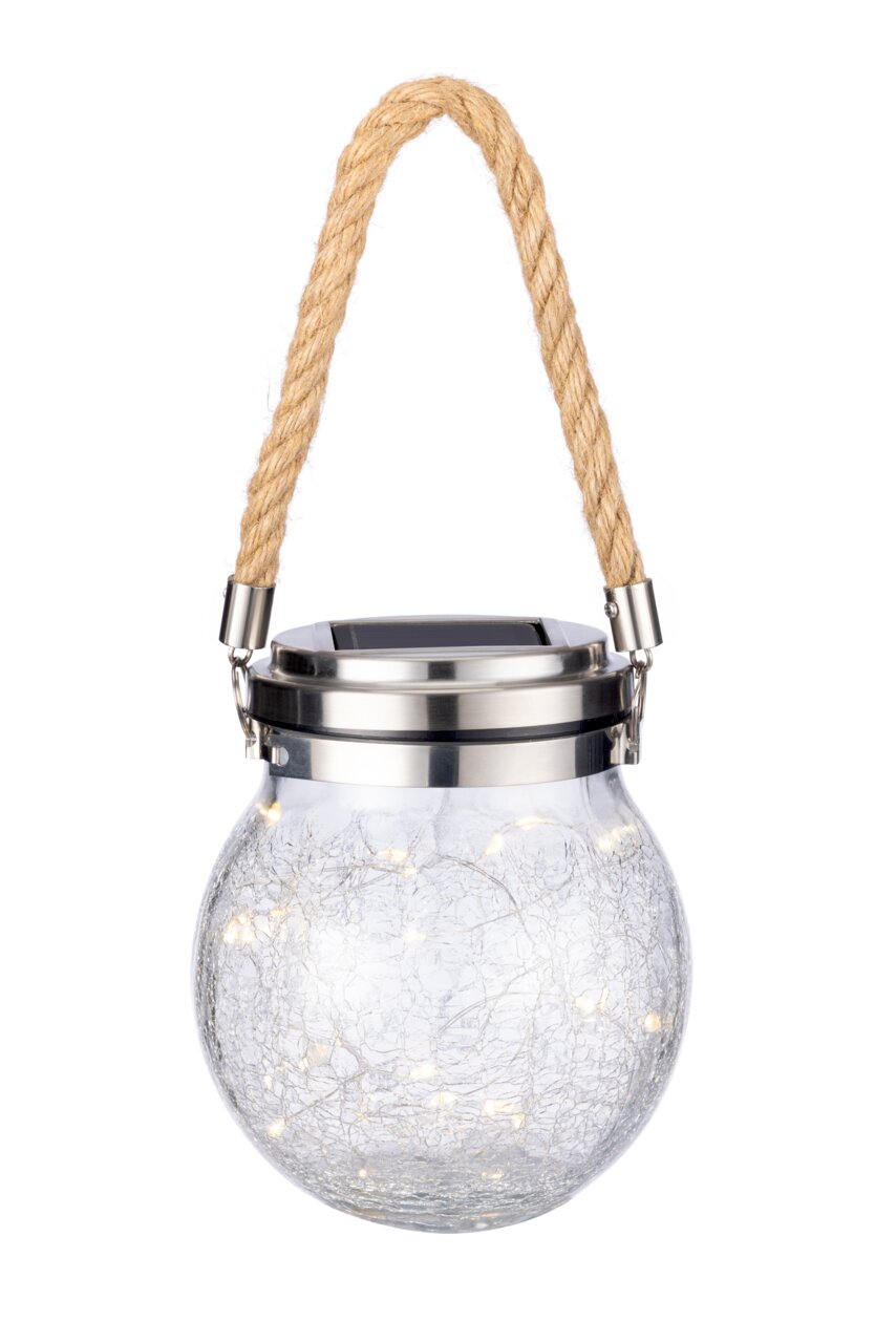 Ambia Garden Solarleuchte Solarleuchte mit Glasdesign und Seilgriff, Frontalansicht