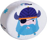 Rundes Steckkissen mit Wikinger-Motiv, seitliche Perspektive