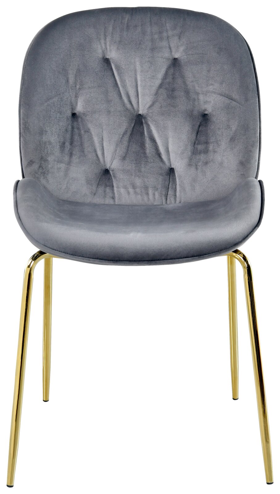Grauer, gepolsterter Stuhl mit goldenen Beinen, Vorderansicht