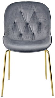 Grauer, gepolsterter Stuhl mit goldenen Beinen, Vorderansicht