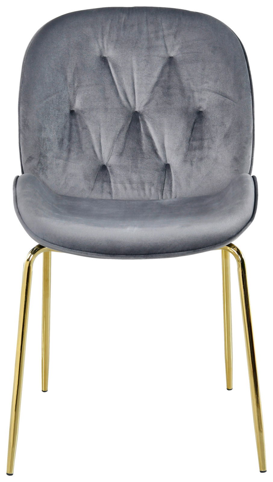 Grauer, gepolsterter Stuhl mit goldenen Beinen, Vorderansicht