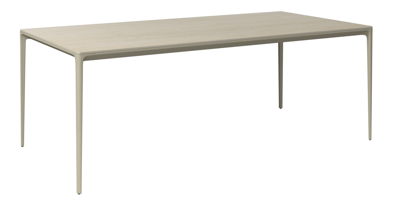 Dieter Knoll Gartentisch PATAGONA BEIGE Moderner Gartentisch aus hellem Holz mit schlanken Metallbeinen, seitliche Perspektive