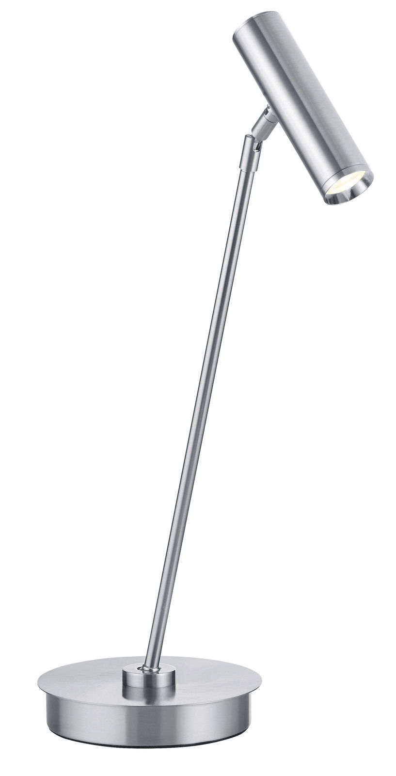 Moderne LED-Tischleuchte aus Metall in seitlicher Ansicht