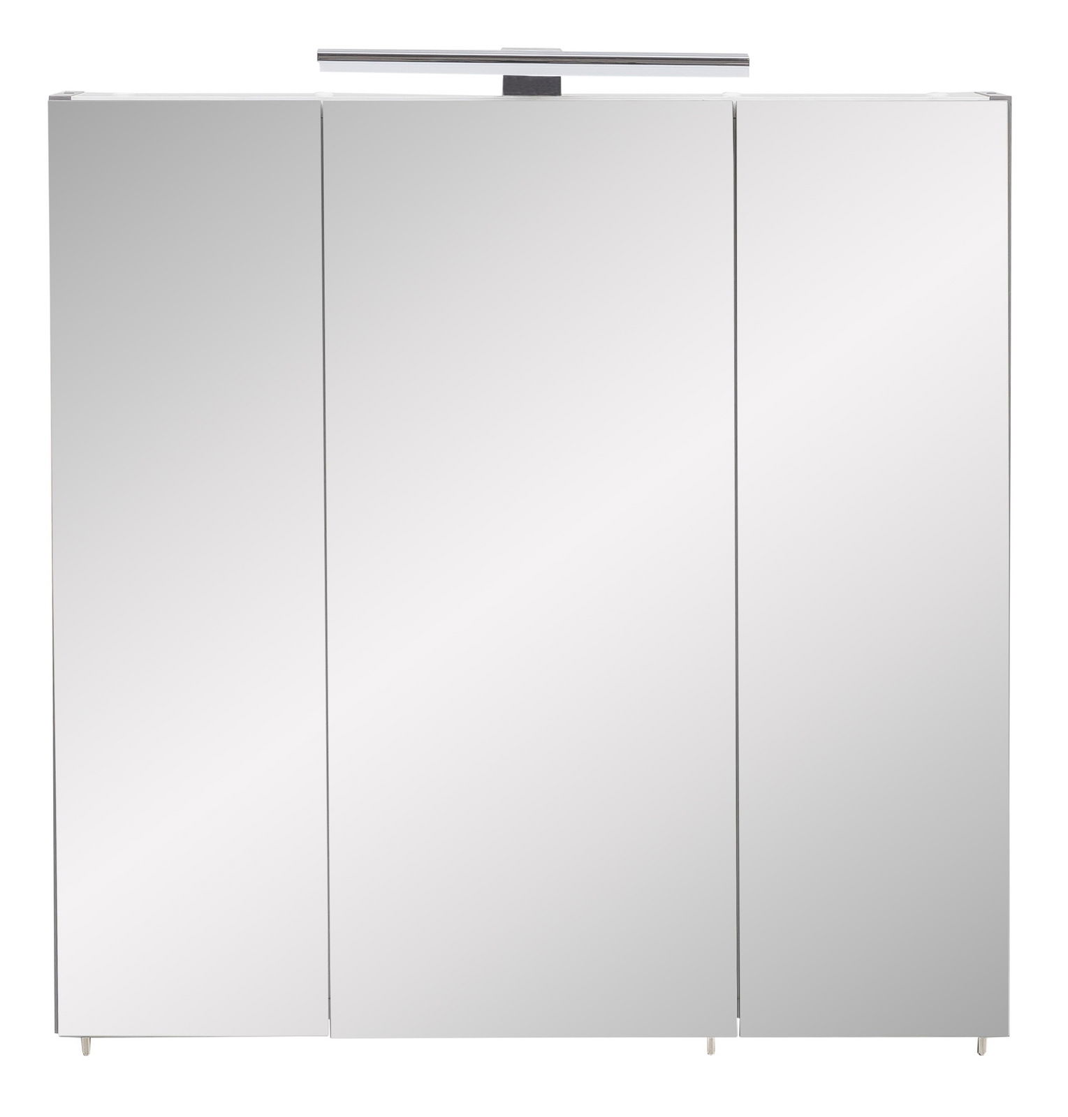 Moderner Spiegelschrank mit drei Türen und integrierter Beleuchtung, Frontalansicht