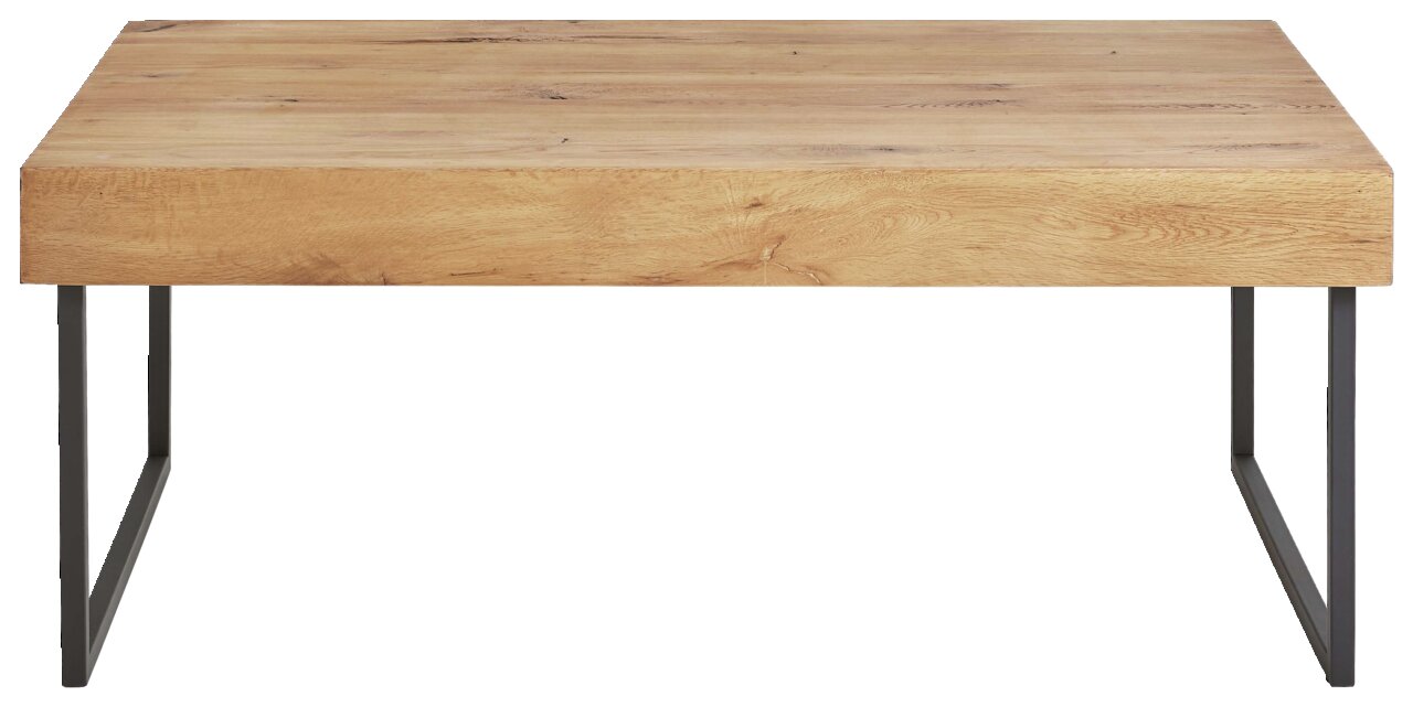 Moderner Couchtisch aus Holz mit Metallbeinen, Frontalansicht