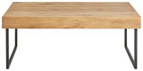 Moderner Couchtisch aus Holz mit Metallbeinen, Frontalansicht