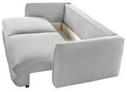 Graues Funktionssofa mit Stauraum, seitliche Perspektive