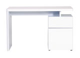 Moderner weißer Schreibtisch mit Schubladen, seitliche Perspektive