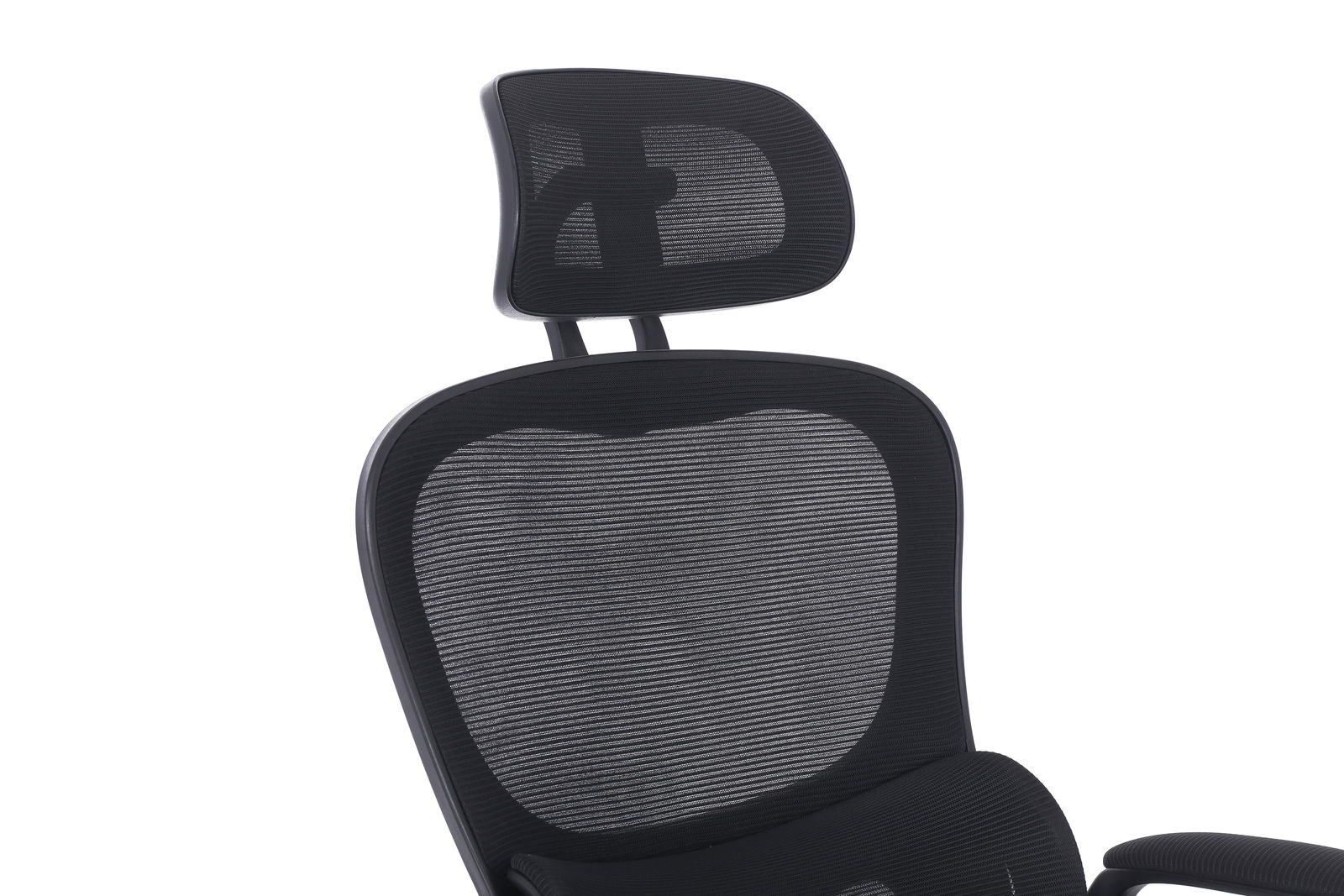 Ergonomischer Drehstuhl mit Netzrückenlehne und Kopfstütze, seitliche Perspektive