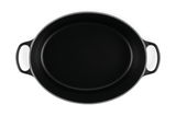 Schwarzer ovaler Bräter mit zwei Griffen, Draufsicht