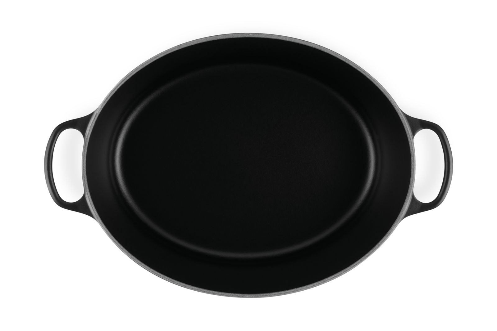 LE CREUSET Bräter oval 33cm schwarz Schwarzer ovaler Bräter mit zwei Griffen, Draufsicht
