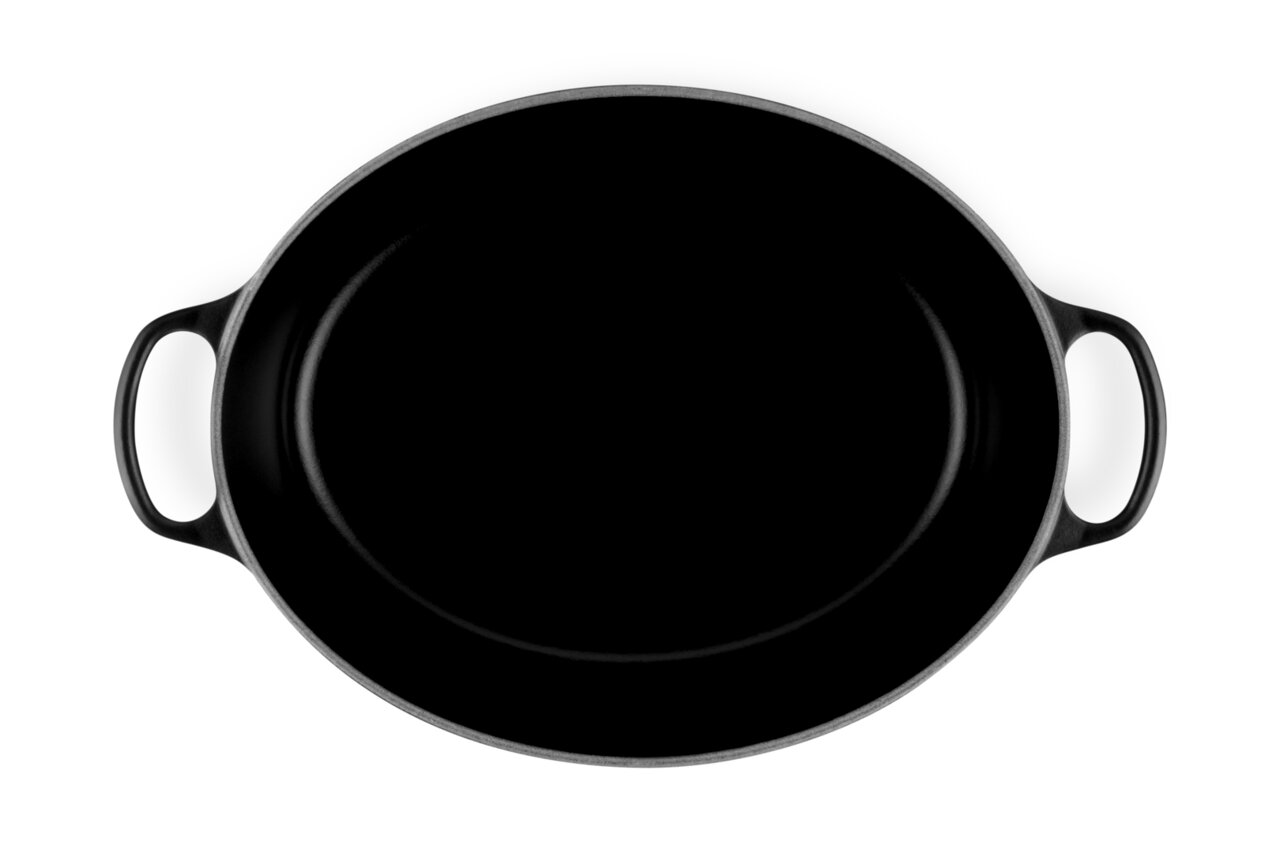 LE CREUSET Bräter oval 33cm schwarz Schwarzer ovaler Bräter mit zwei Griffen, Draufsicht