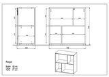Technische Zeichnung eines Regals mit den Maßen Breite: 80 cm, Höhe: 82 cm, Tiefe: 41 cm, seitliche und frontale Ansicht.