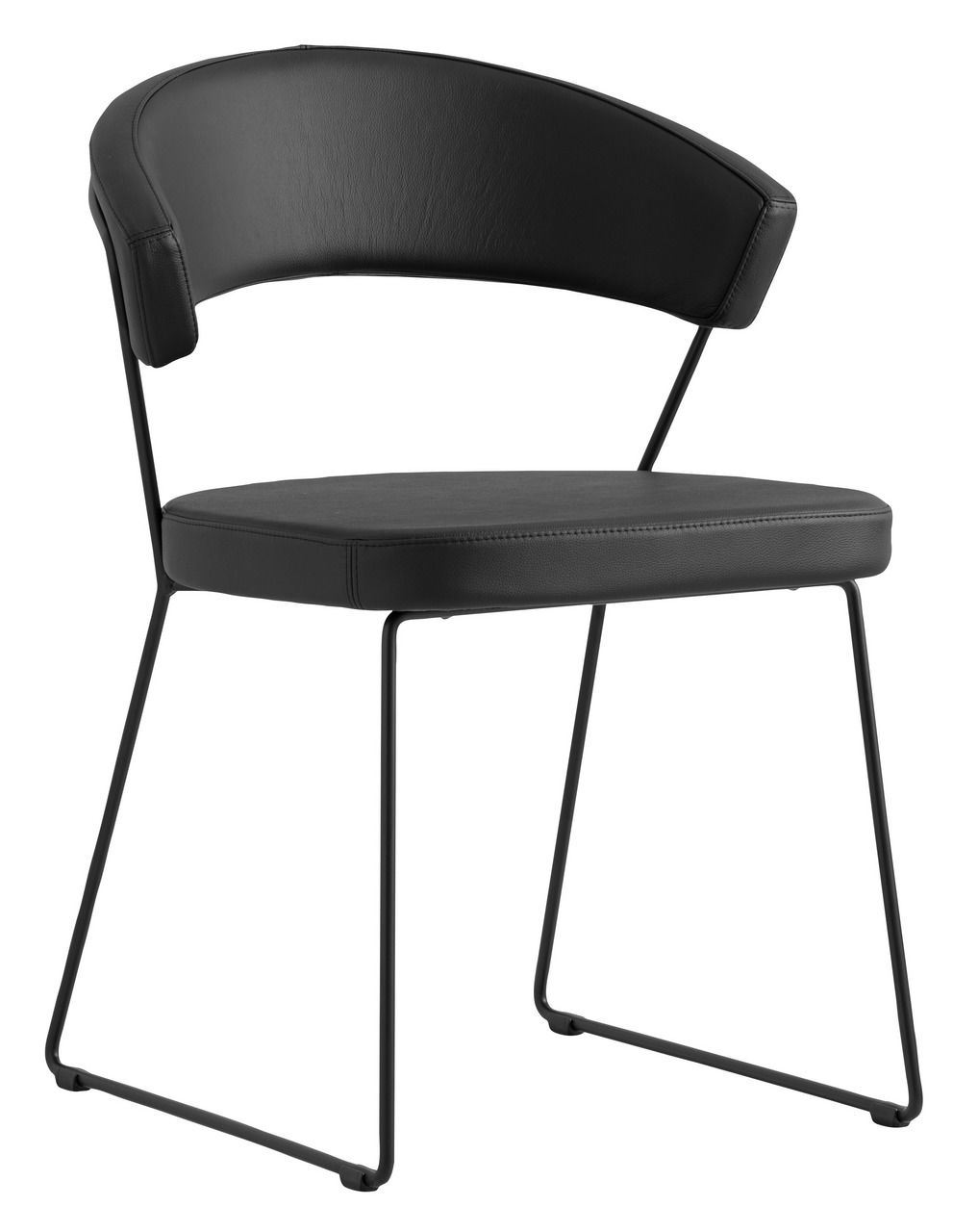 Moderner schwarzer Stuhl mit Metallgestell, seitliche Perspektive