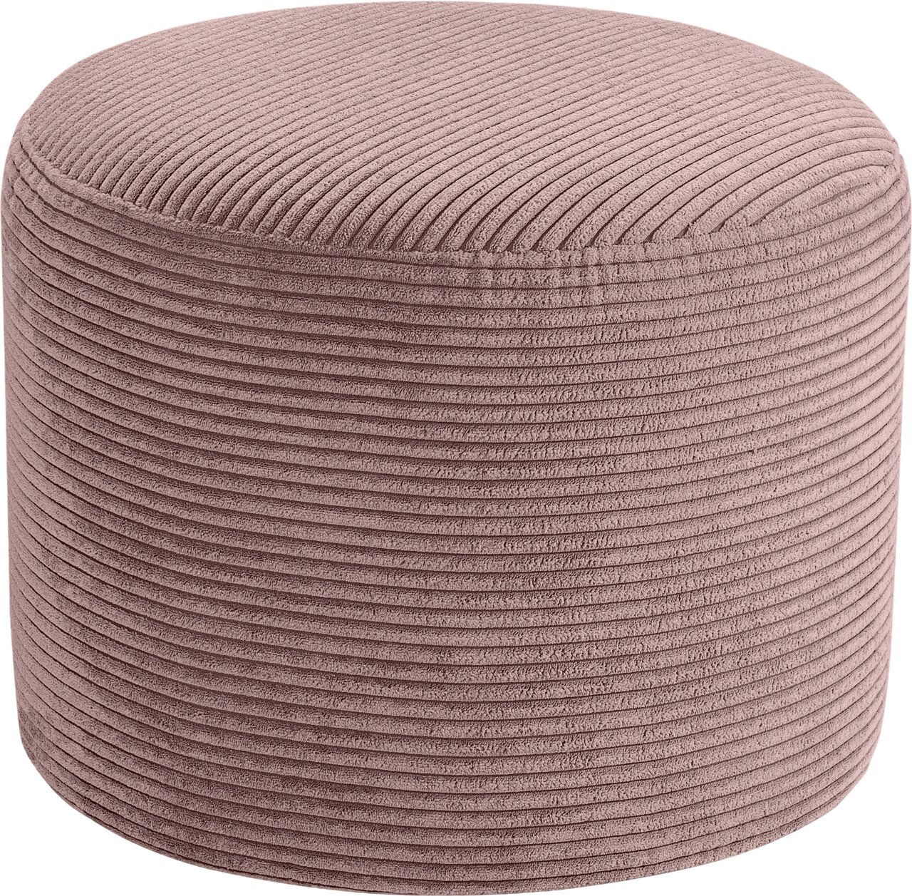 MID.YOU Hocker klein KOLO Runder, zylindrischer Pouf/Hocker aus geripptem Cordstoff in Altrosa, freigestellt auf weißem Hintergrund, Ansicht schräg von oben (3/4-Perspektive)