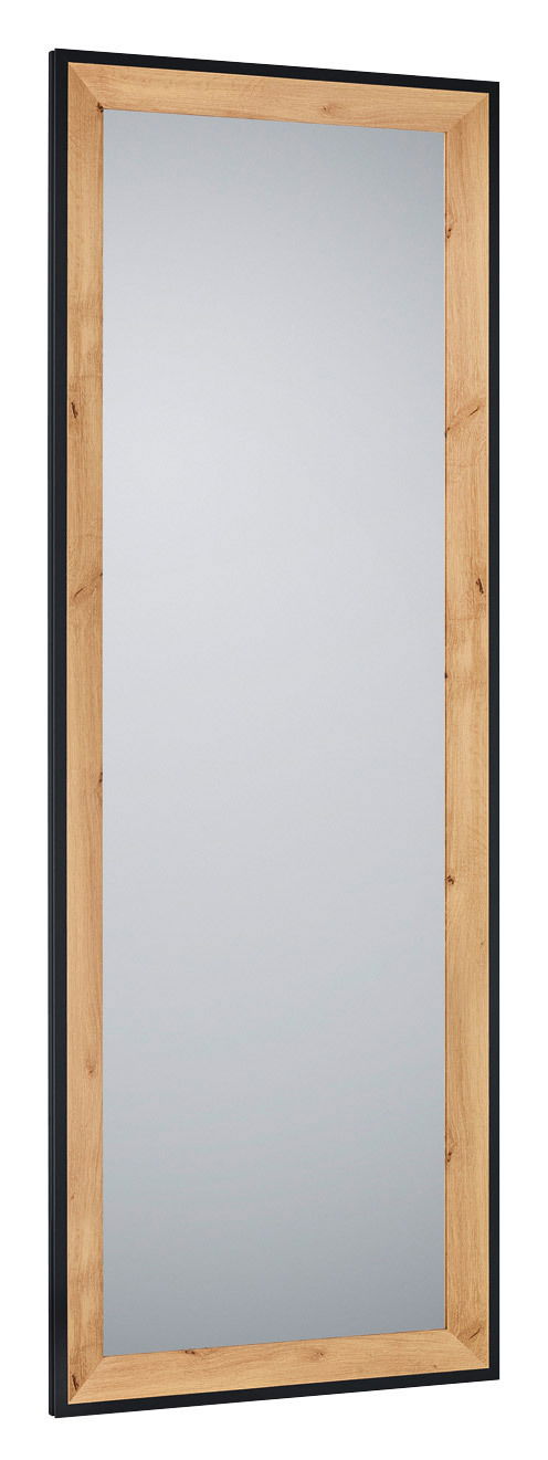 Rechteckiger Spiegel mit Holzrahmen, seitliche Perspektive