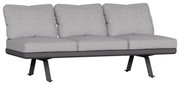Graues 3-Sitzer Loungeelement mit gepolsterten Kissen, seitliche Perspektive
