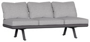 Graues 3-Sitzer Loungeelement mit gepolsterten Kissen, seitliche Perspektive
