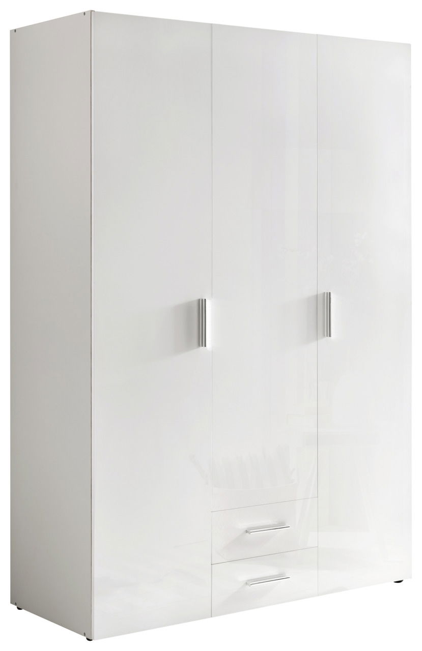 XORA Kleiderschrank MALTA Moderner weißer Kleiderschrank mit drei Türen und zwei Schubladen, Frontansicht