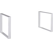 Zwei silberne Metallbeine in rechteckiger Form, frontal und seitlich betrachtet, für Möbelkonstruktionen geeignet.