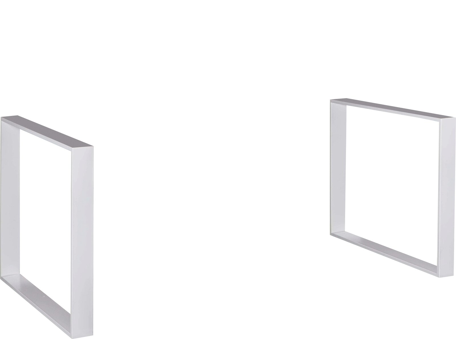 XORA Metallbeine-Set DIVINO Zwei silberne Metallbeine in rechteckiger Form, frontal und seitlich betrachtet, für Möbelkonstruktionen geeignet.