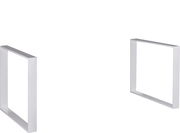 Zwei silberne Metallbeine in rechteckiger Form, frontal und seitlich betrachtet, für Möbelkonstruktionen geeignet.