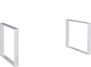 Zwei silberne Metallbeine in rechteckiger Form, frontal und seitlich betrachtet, für Möbelkonstruktionen geeignet.