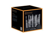 Verpackung des Nachtmann Highland Longdrink 4er Sets mit vier kristallklaren Gläsern, seitliche Perspektive