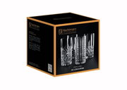 Verpackung des Nachtmann Highland Longdrink 4er Sets mit vier kristallklaren Gläsern, seitliche Perspektive