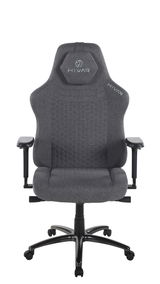 Grauer Gaming Stuhl mit ergonomischem Design, von vorne gesehen.