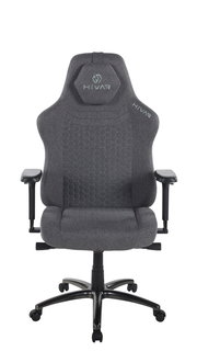 Grauer Gaming Stuhl mit ergonomischem Design, von vorne gesehen.