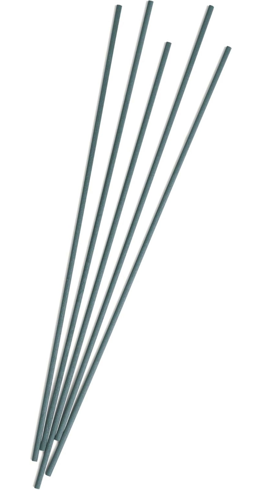 Fünf grüne Faserstäbchen in einer fächerförmigen Anordnung, Draufsicht