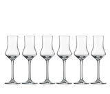 Sechs elegante Schnapsgläser in einer geraden Frontansicht, ideal für stilvolle Anlässe.