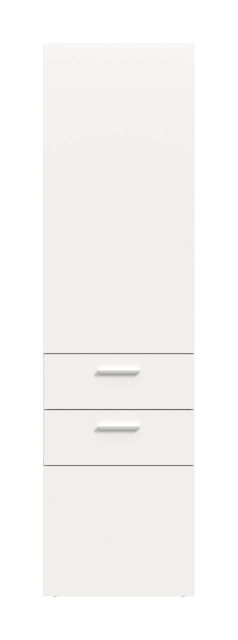 Weißes Garderobenpaneel mit zwei Schubladen, frontale Ansicht