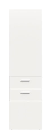 Weißes Garderobenpaneel mit zwei Schubladen, frontale Ansicht