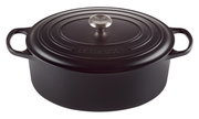 Zwarte ovale braadpan van Le Creuset, 35 cm, gezien vanaf de zijkant