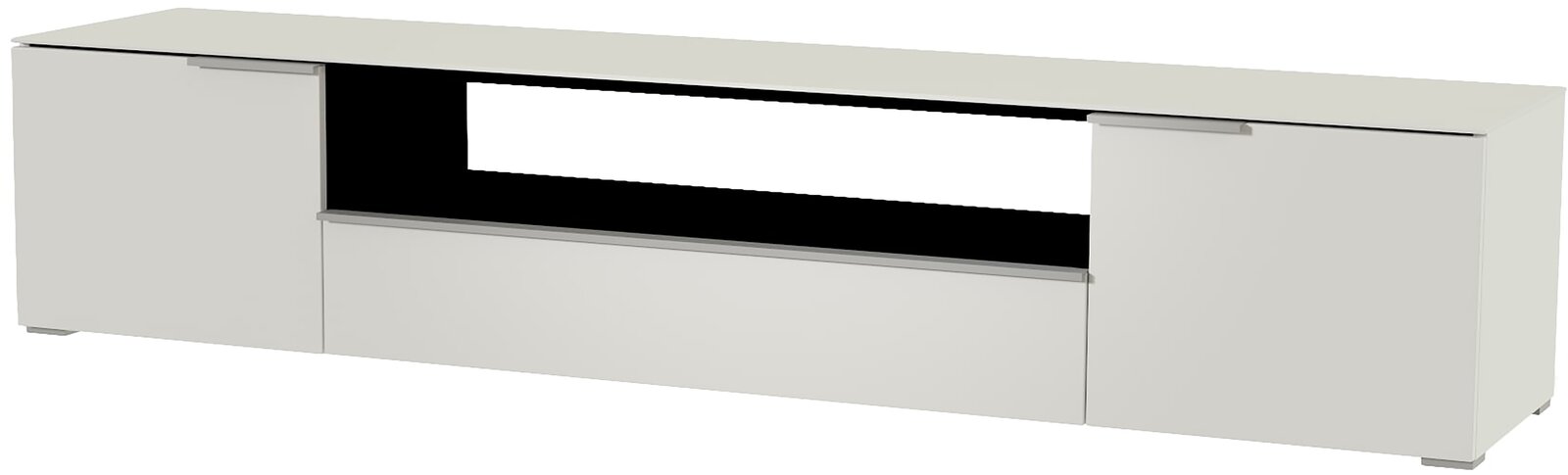 Weißes XL TV-Lowboard mit zwei Türen und einer Schublade, seitliche Perspektive