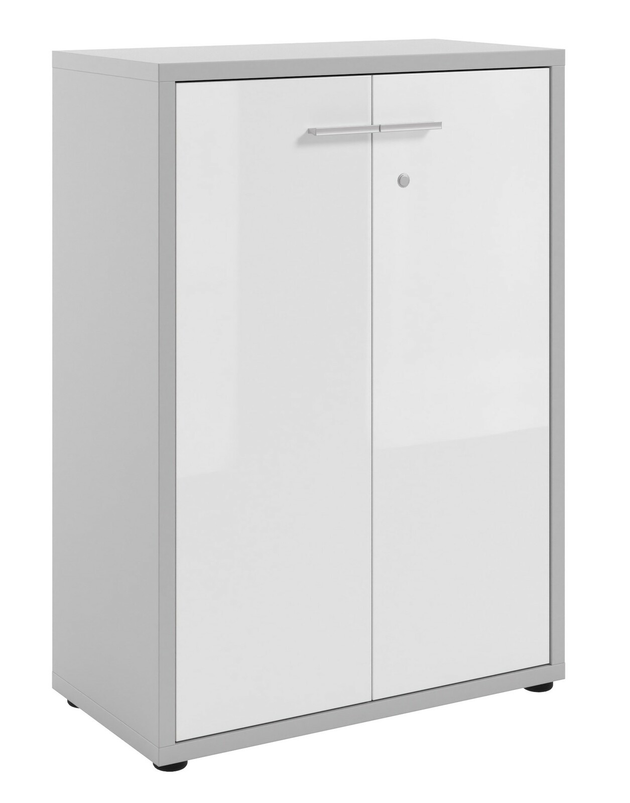 Moderner weißer Aktenschrank mit zwei Türen, Frontansicht