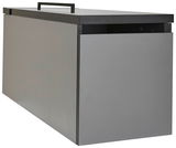 Graue Towerunit (Container) mit schwarzem Griff, seitliche Perspektive